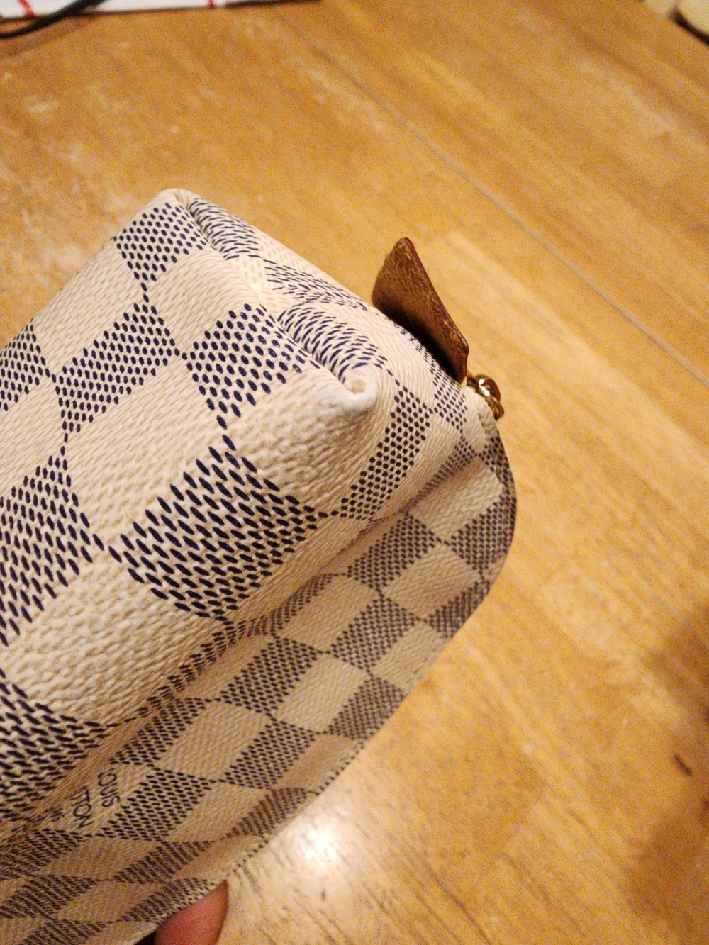 Louis Vuitton Damier Azur Small Zip Cosmetic Pouch in Cream & Light Blue